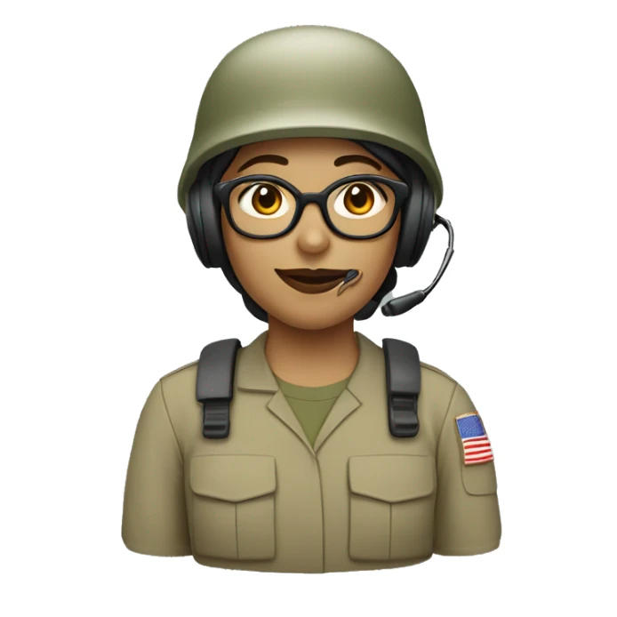 operator dressed in khaki color with a milatary helmet, with glasses, with headset, preferably female sticker
