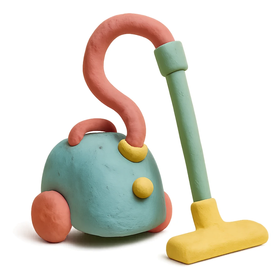 vacuum cleaner in claymation style with pastel colors and visible fingerprints sticker