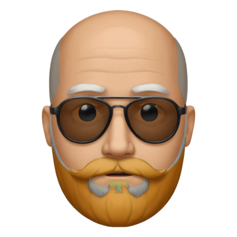 Bald man, wearing black opaque sunglasses, gray goatee beard sticker