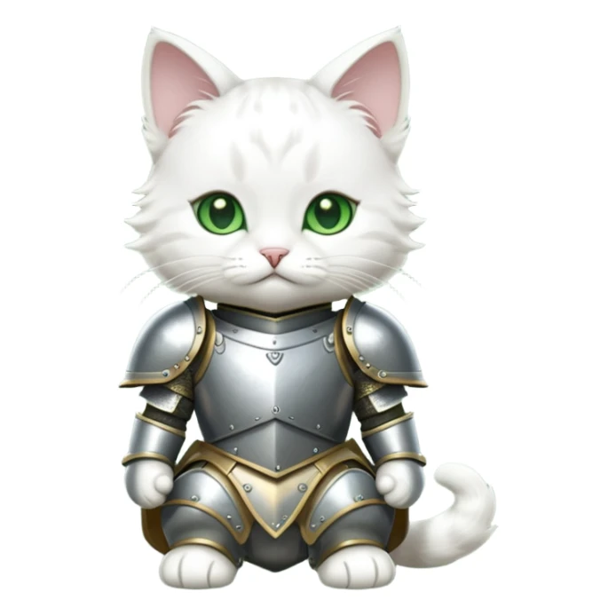 baby white cat in armor, full body sticker