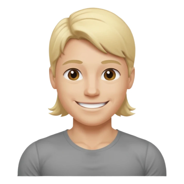 fais le meme blond, tee shirt gris mais musclé et fin qui sourie sticker