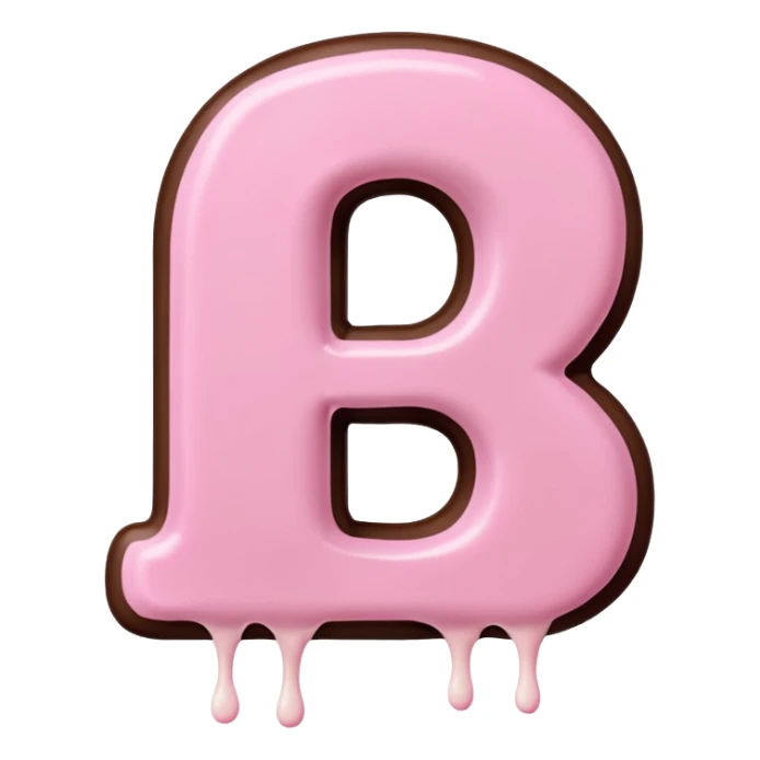 “Single pink bubble letter D, white outline, bottom dipped in chocolate with pink frosting drizzle, kawaii style, glossy, soft shading, clean outline, transparent background, Discord emoji size” sticker