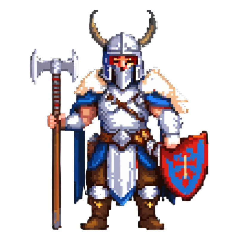 Russian pagan warrior with fur armor, battle axe, horned helmet sticker