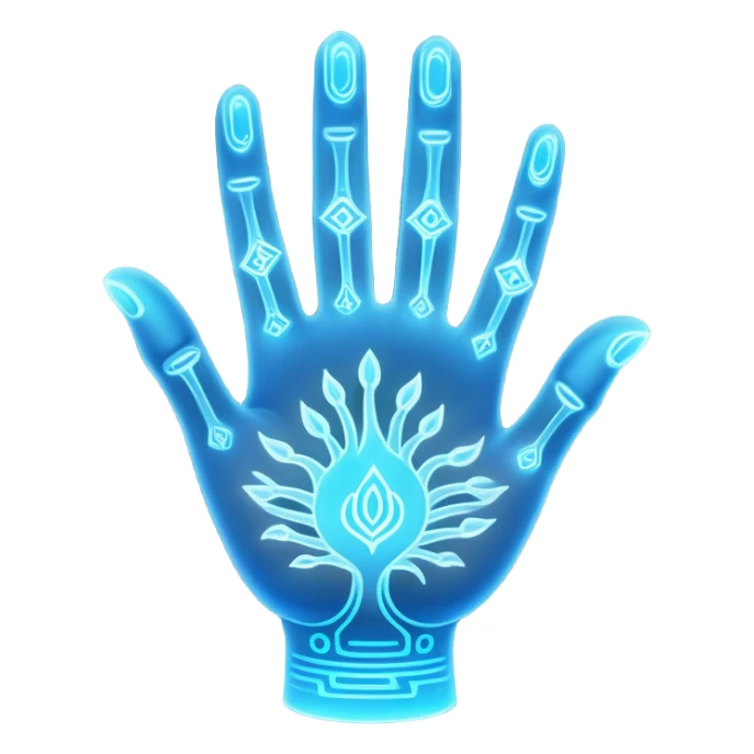 ethereal glowing hand with intricate palm lines and mystical symbols sticker