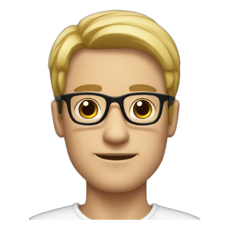 White man with black hair and big forhead wearing glasses sticker