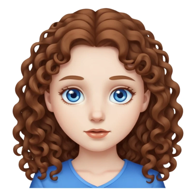 pale girl with long brown curly hair and blue eyes  sticker