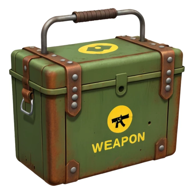 green military box with with an inscription weapon sticker