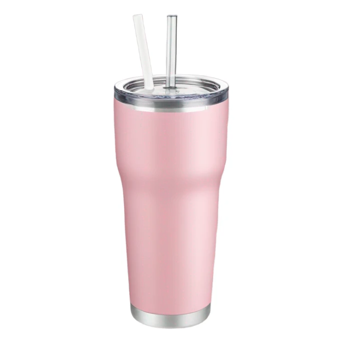 Light pink 40 oz tumbler with handle and straw sticker