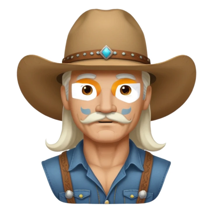 muscular tattooed and mustached cowboy long white hair  sticker