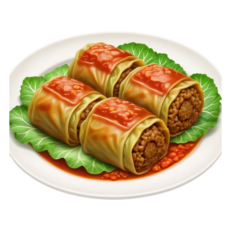 Cinematic Realistic Go≈ÇƒÖbki Dish Emoji, featuring cabbage rolls stuffed with rice and meat rendered with lifelike detail and inviting, homey lighting. sticker