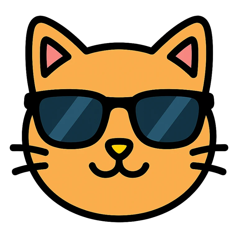 cat wearing sunglasses, color outline icon style sticker