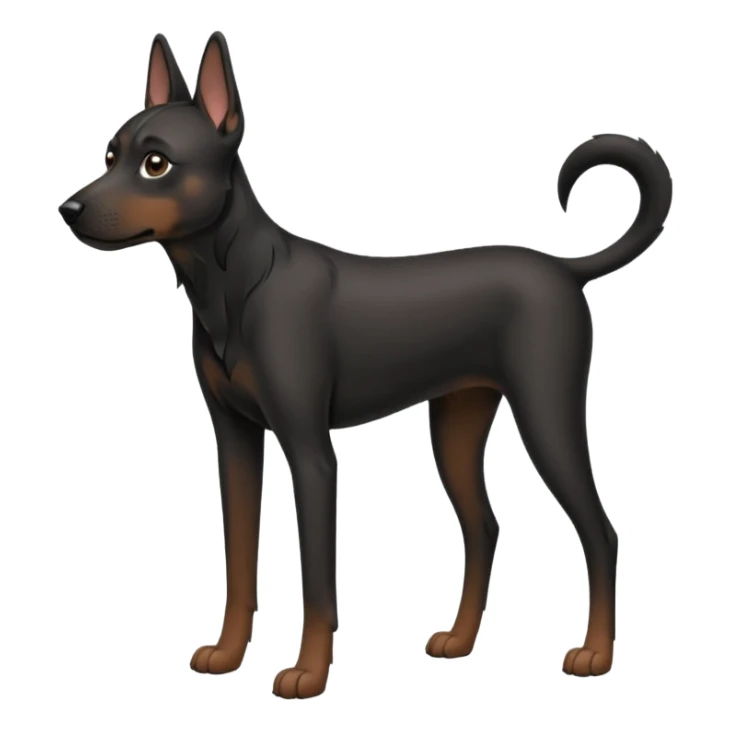 Full black dog like full body dog emoji, Drooping ears, short muzzle, medium coat, stocky build, slender long legs sticker