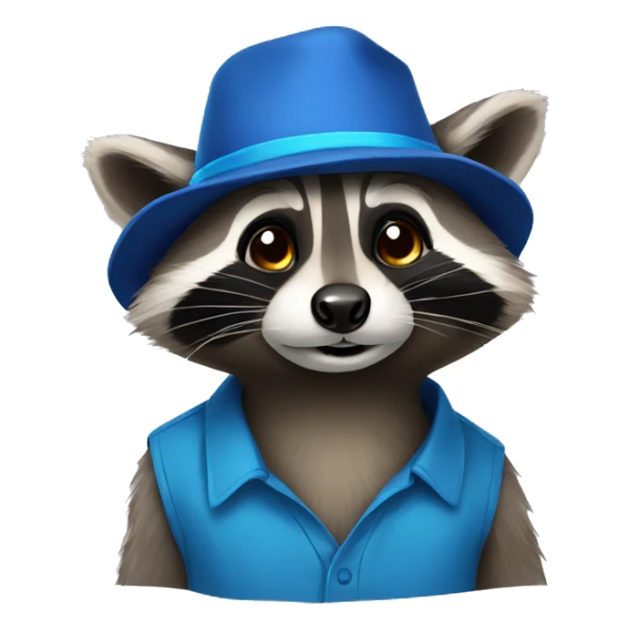 Raccoon wearing blue shirt and hat sticker