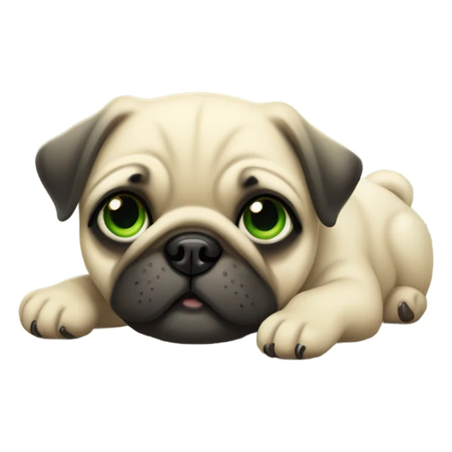 Cute Baby pug with big green eyes happy  lying down  sticker