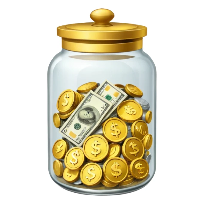 tip jar emoji style, simple with cash and coins sticker