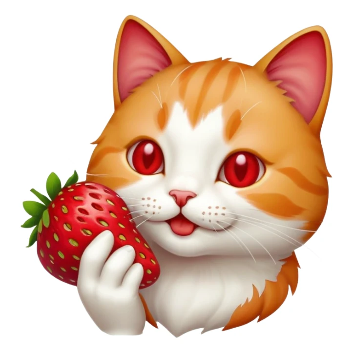 Un gato comiendo una fresa  sticker