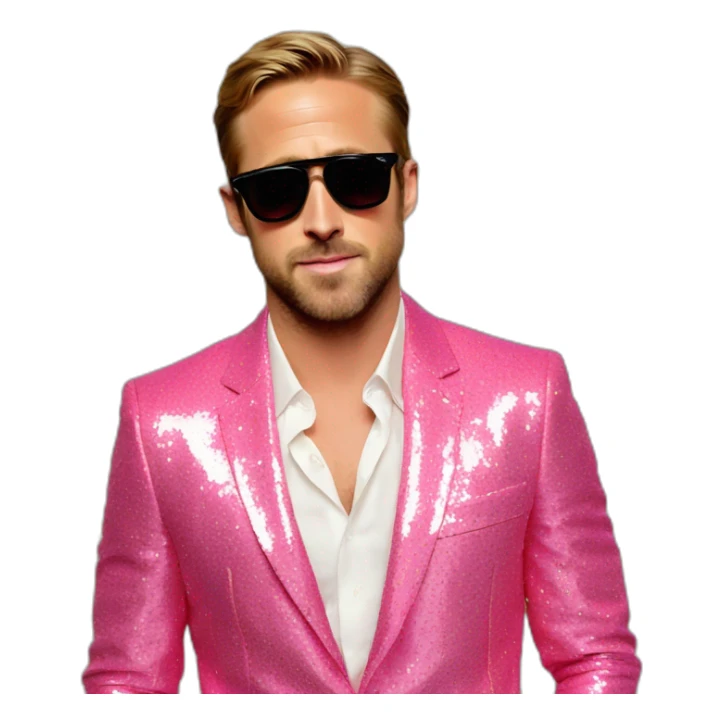 Ryan Gosling in pink glittery suit and sunglasses singing sticker