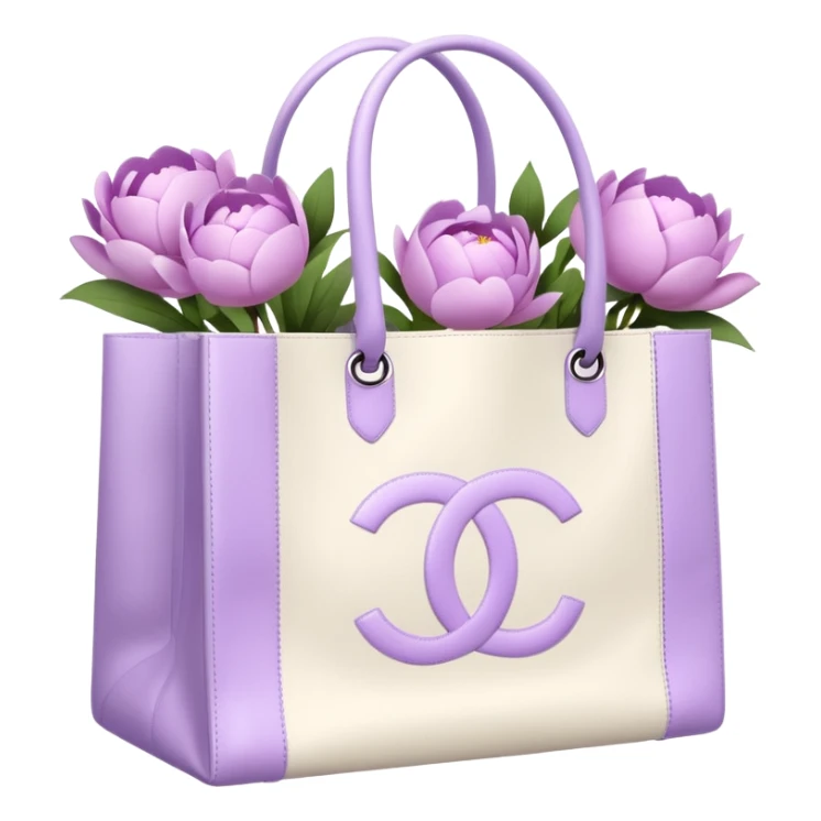 Realistic white chanel shopping bag with lilac peonies in it sticker