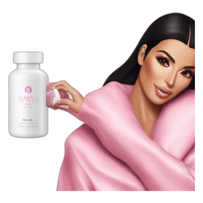 Kim Kardashian taking supplement in a pink packaging from GAIA Beauté sticker