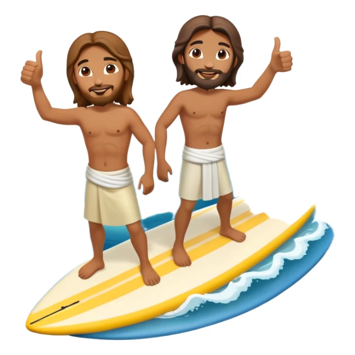 Jesus and Mohammed giving two thumbs up on surfboard sticker