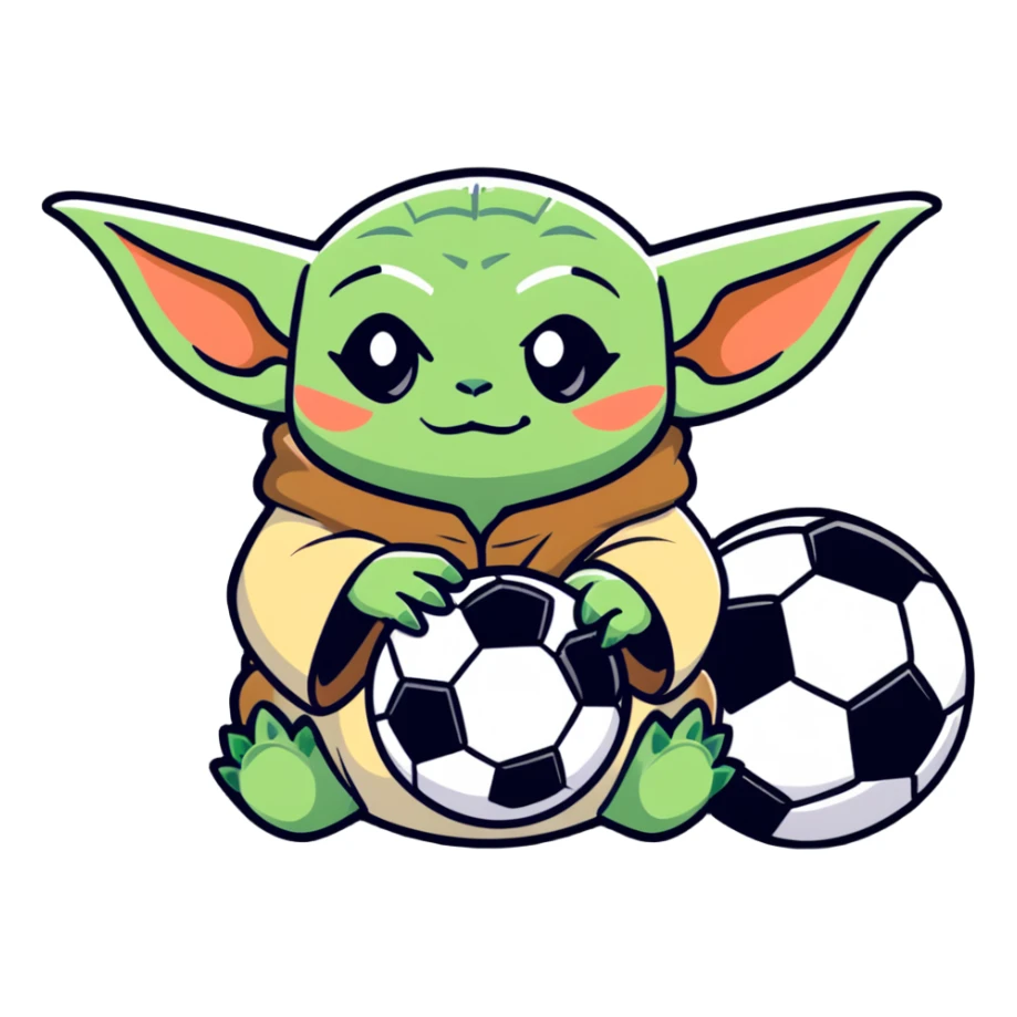 baby yoda holding soccer ball with roses sticker