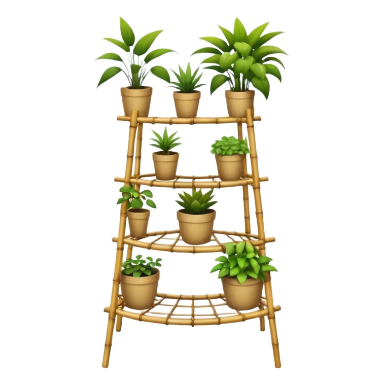 Large multi-tier multi-level curvy plant rack constructed from thin bamboo poles  sticker