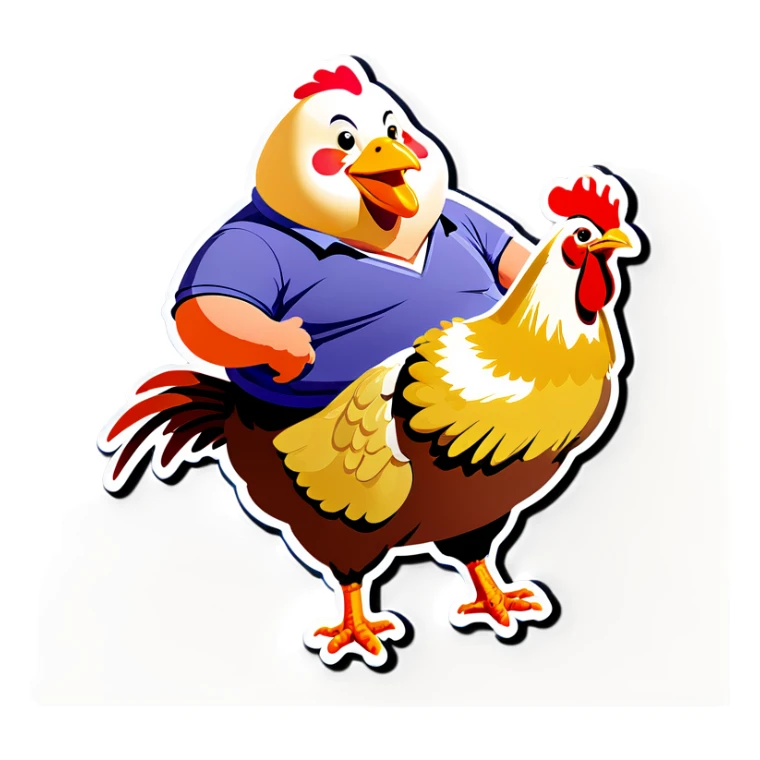 A fat man riding a chicken  sticker