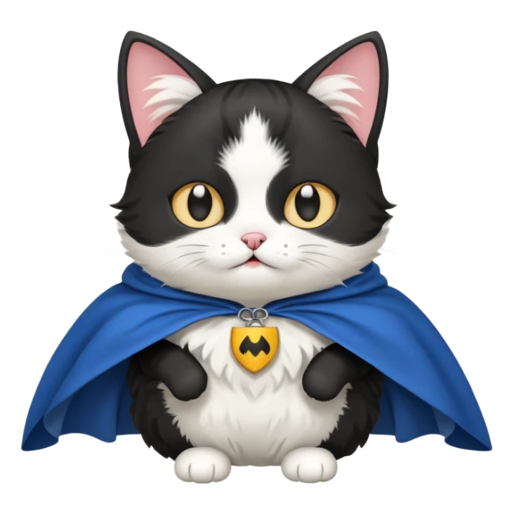 A black and white cat wearing a cape saying weeee sticker