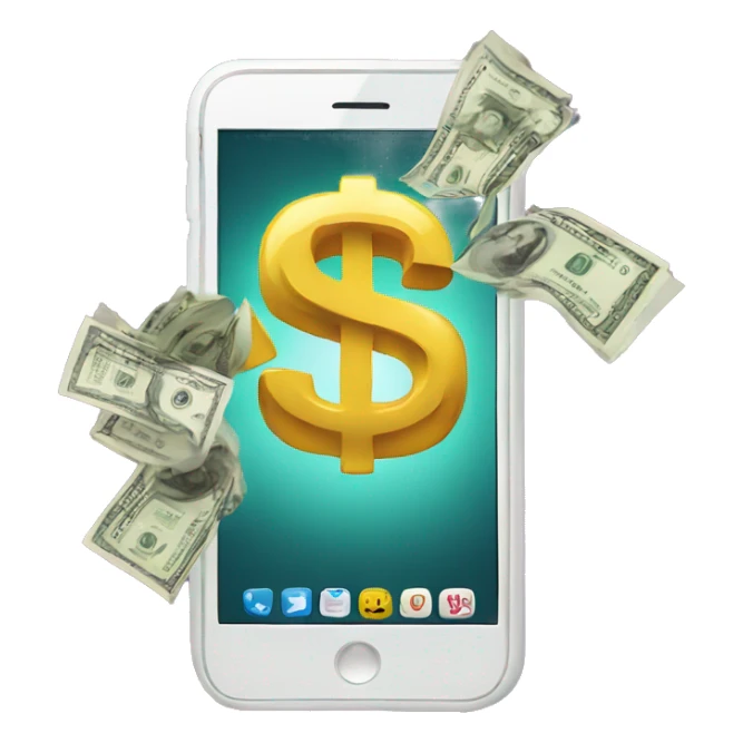 phone with money bursting out of it sticker