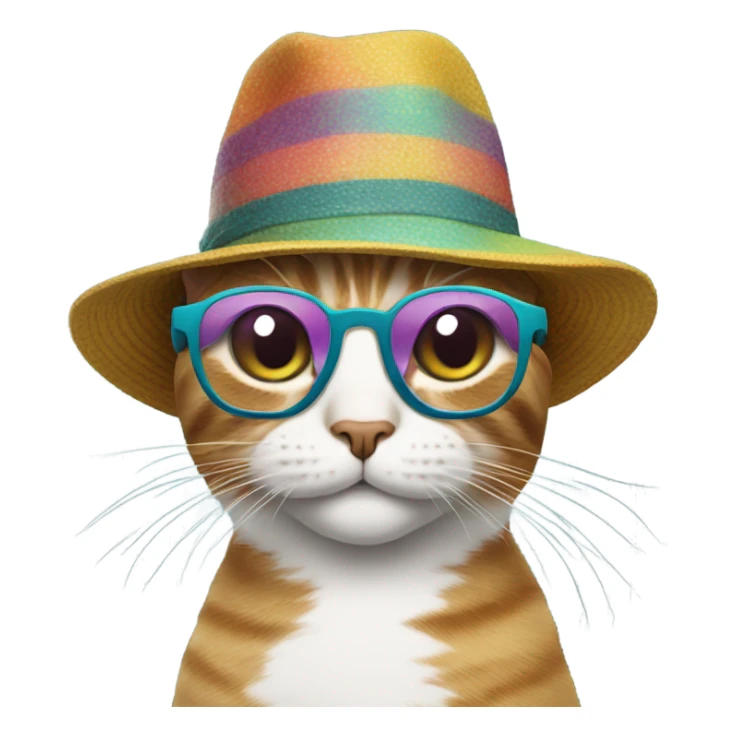 Cat wearing groovey glasses and a hat sticker