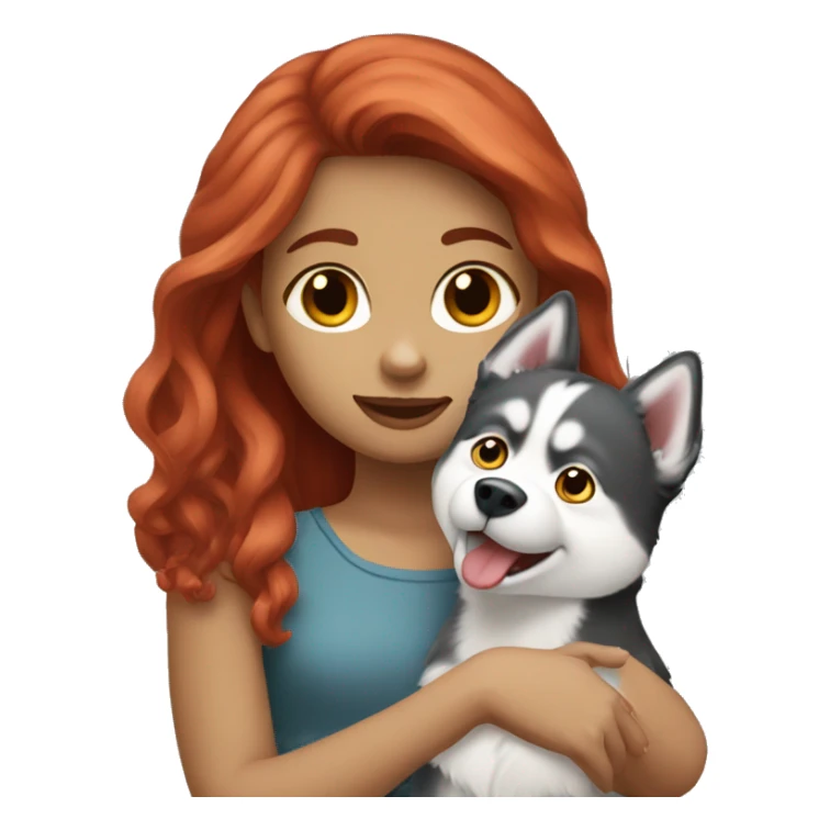 Red haired girl holding a husky sticker