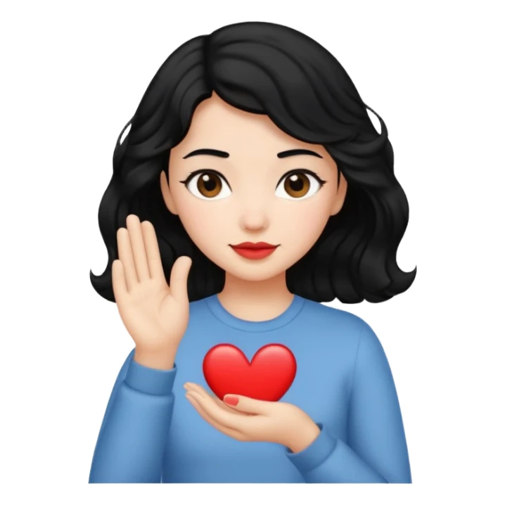 chica de cabello negro, corto y ondulado, haciendo un corazón con la mano, estilo emoji de iPhone sticker