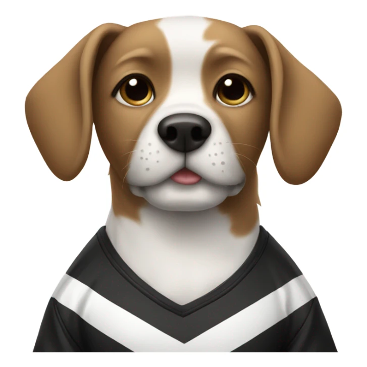 Dog wearing black and white striped football shirt sticker