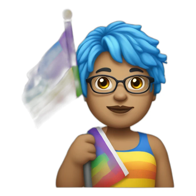 liberal, blue hair, chubby, holding lgbtq flag, activist, piercings sticker