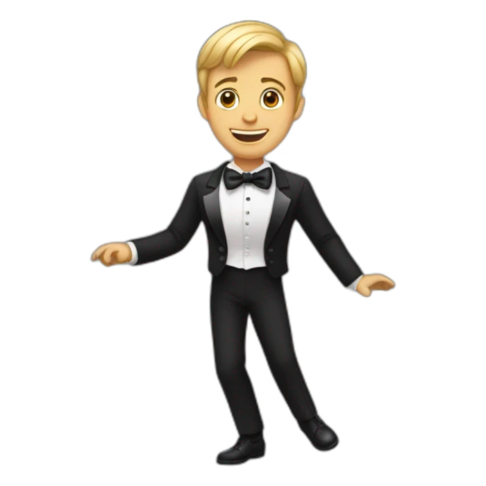 A short hair guy dancing in a tuxedo sticker