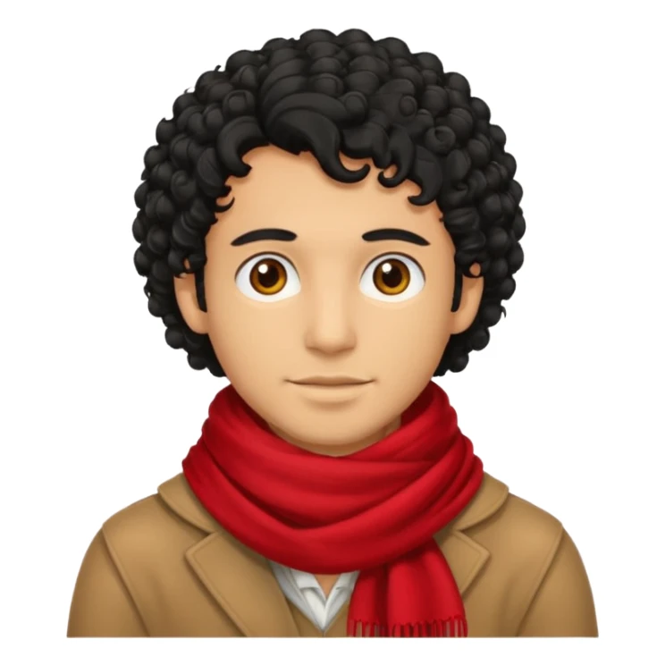 tan skin man, curly black hair wear red scraft sticker
