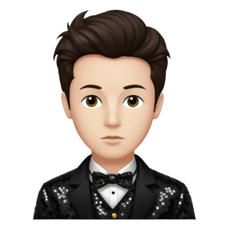 Arthur Rimbaud with dark brown hair, black sequin outfit  sticker