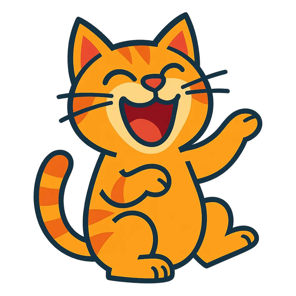 a cat laughing, expressive and playful, vibrant toon style sticker