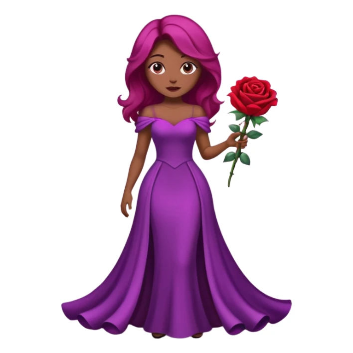 Faça uma mulher de cabelo roxo bem poderosa com vestido bem longo com umas rosas de buquê sticker