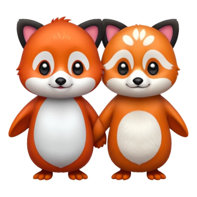 A cartoon  cute one penguin and one red panda holding "hands" sticker