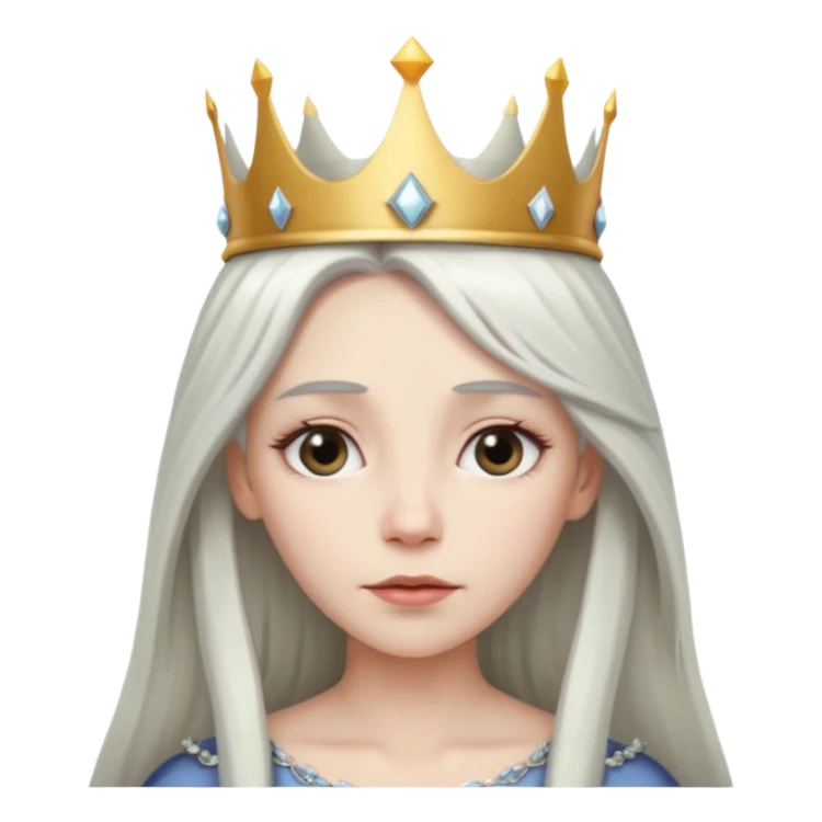 White silver Long Haired Women, Queen with crown — soft expression, moonlight tone sticker