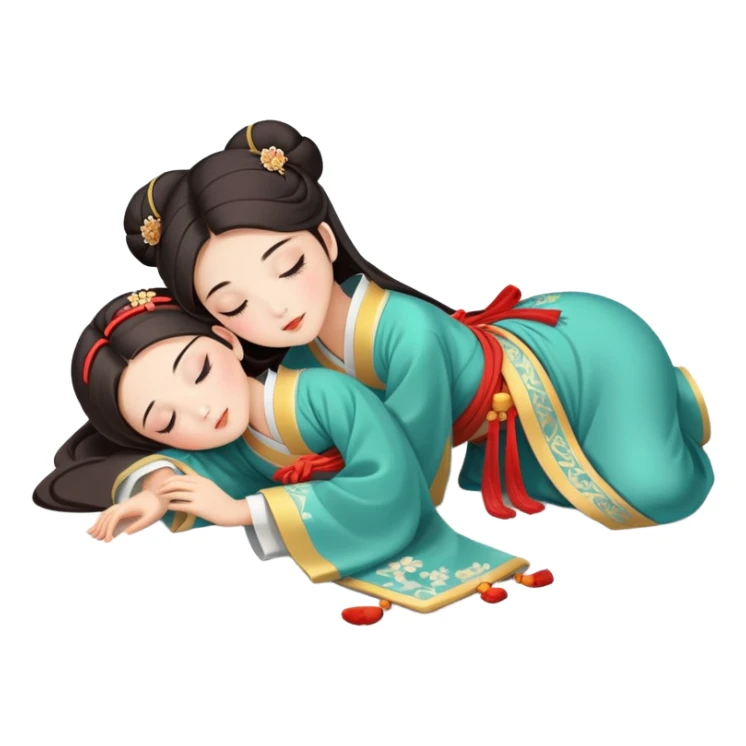 Beautiful girl in Hanfu lying on the ground sleeping sticker
