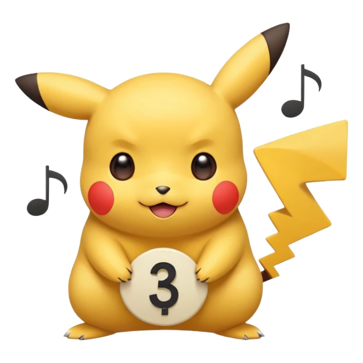 cute Pikachu Pokémon, flat style, soft rounded face, bold eyes, small red cheeks, floating music note, no 3D or gradients sticker