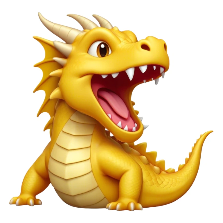 Cinematic Cute Yawning Dragon Portrait Emoji, Head tilted slightly with a dramatic, wide-open yawn, showcasing a soft, lustrous scaled body with gently drooping fins and half-closed, drowsy eyes, each scale rendered in exquisite detail under natural light; high shine, relaxed yet expressive, styled with a dash of fantastical charm, soft glowing outline, capturing the essence of a sleepy yet affectionate dragon that appears ready to stretch out and rest in its enchanted lair! sticker