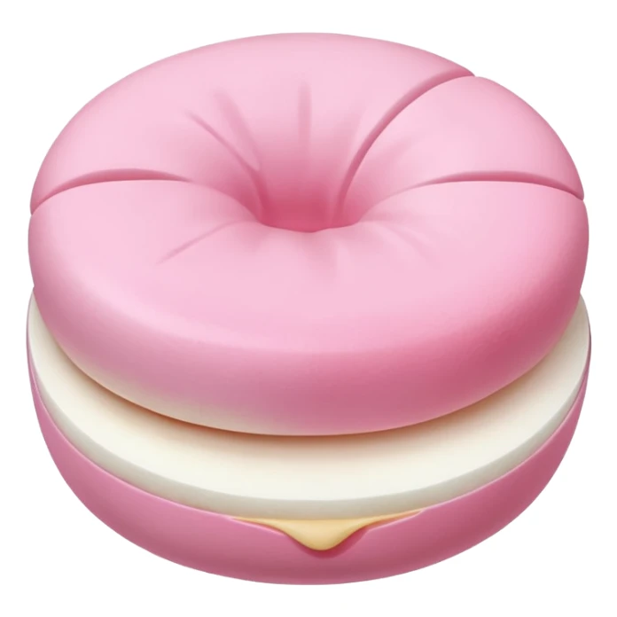 A soft round mochi cut in half, showing pink or red filling inside, white outer layer, smooth and pillowy texture, simple flat design, centered on transparent background. sticker