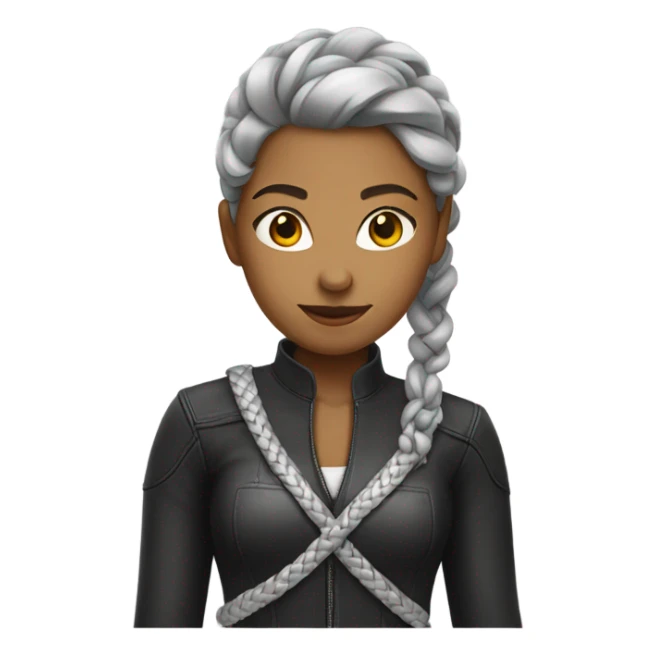 Young woman with silver braid wearing a leather shirt sticker