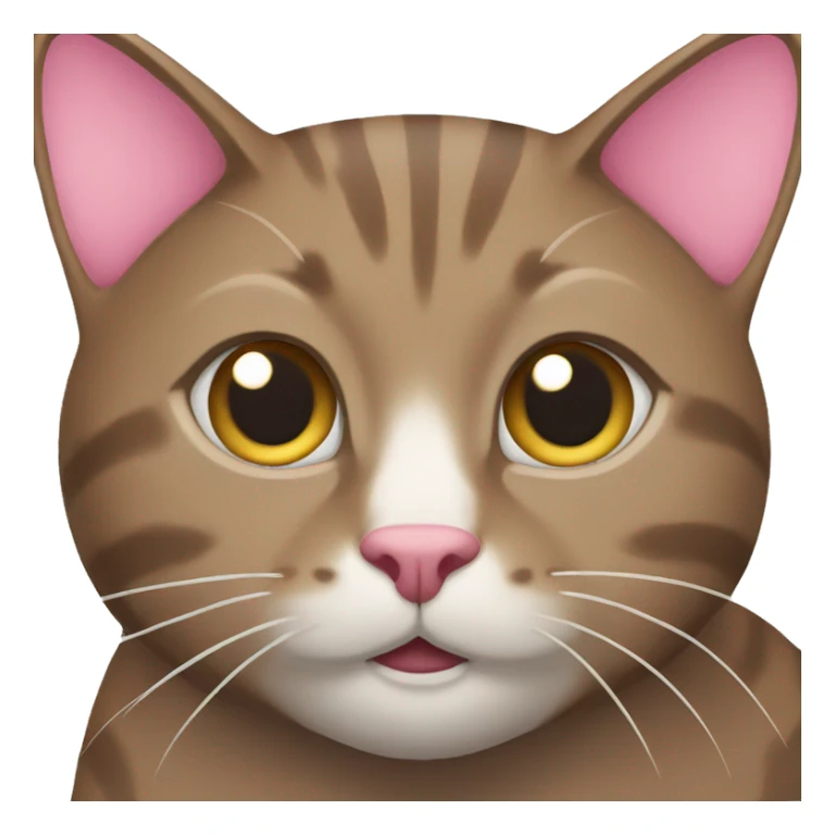 Brown cat with gray and white color and pink nose sticker