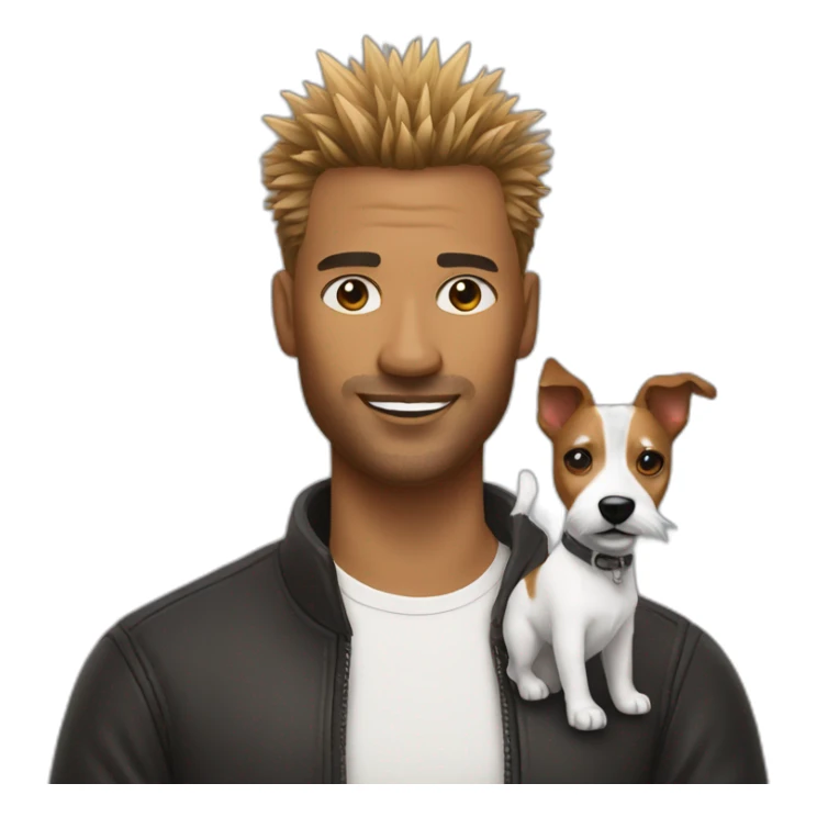 Man with spiky hair with jack russell terrier sticker