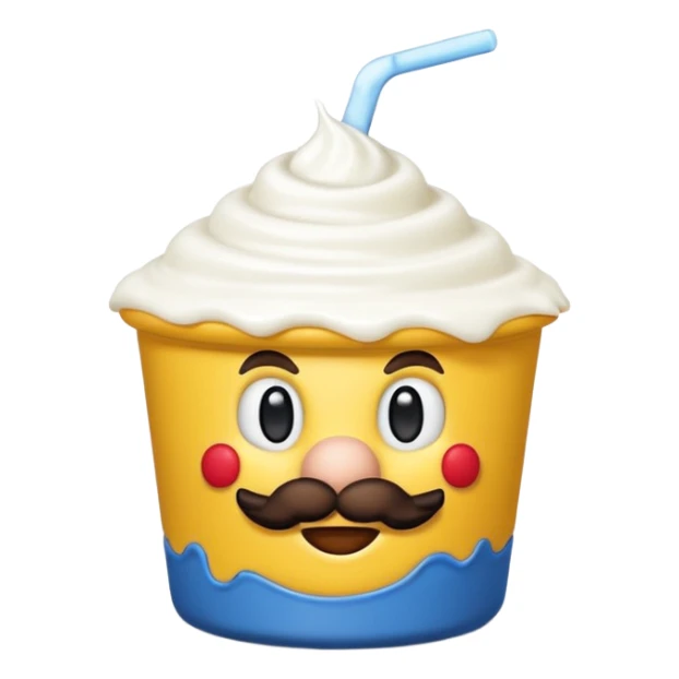 genera un'emoji di super mario arrabbiato con un vasetto di yogurt sticker