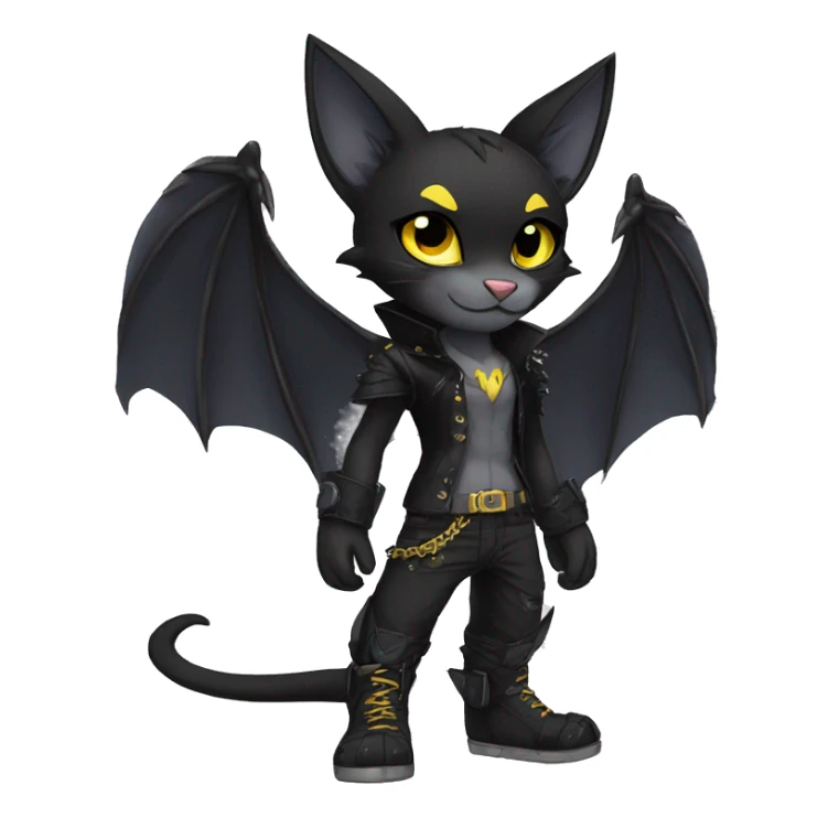 Black Anthro Cool Punk Bat-Cat-Fakemon-fursona Full Body sticker